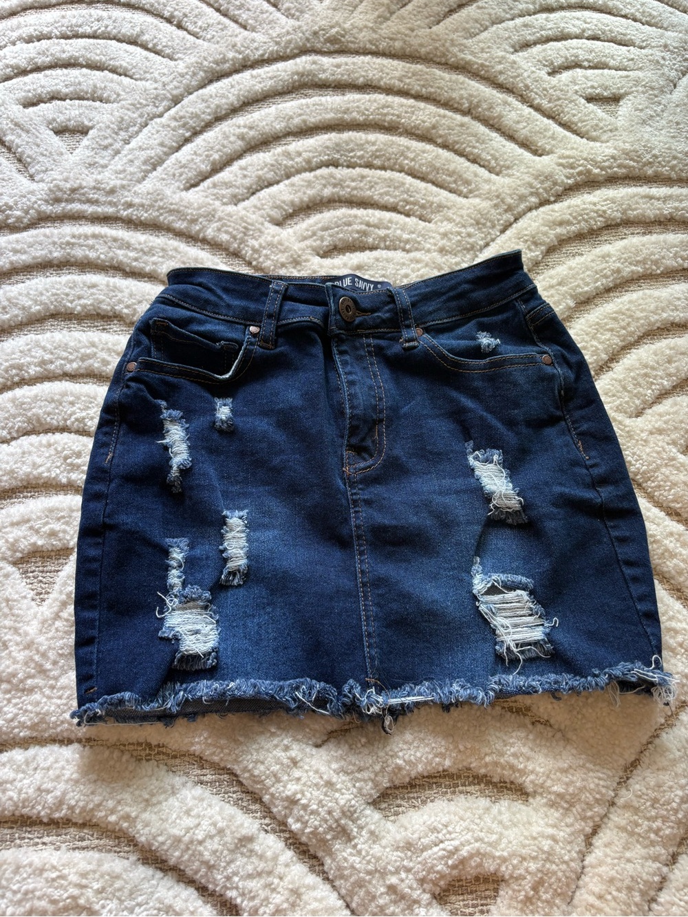 T.J.Maxx Dark Blue Distressed Denim Mini Skirt